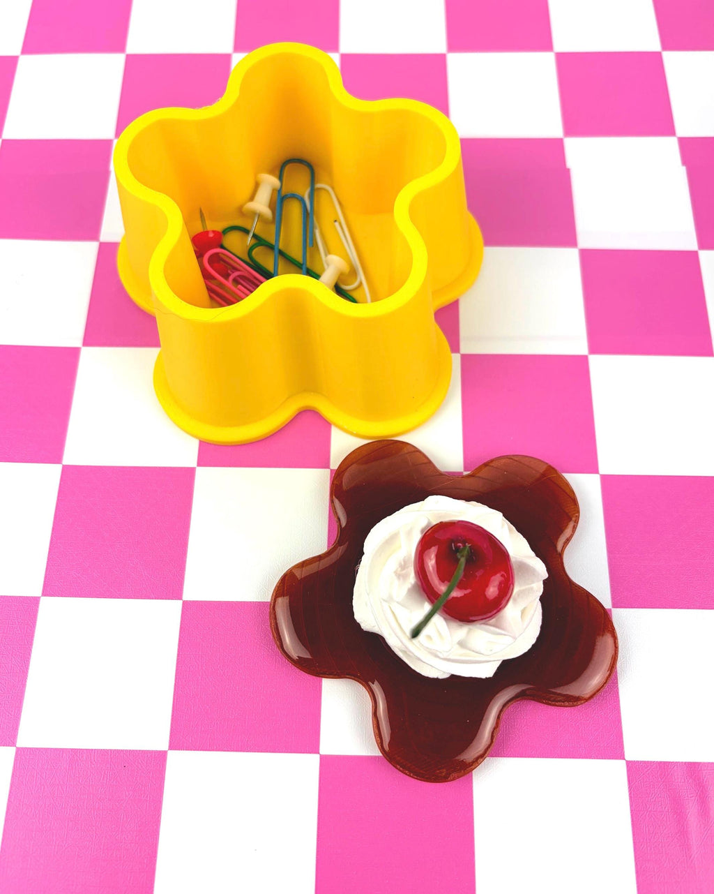 Flan Pudding Trinket Container with Faux Cherry & Whipped Cream Lid