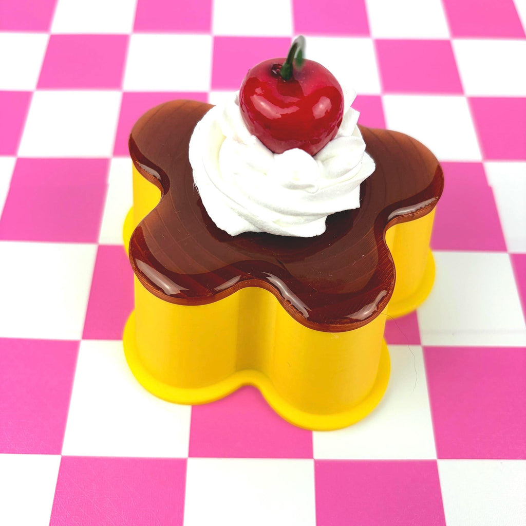 Flan Pudding Trinket Container with Faux Cherry & Whipped Cream Lid