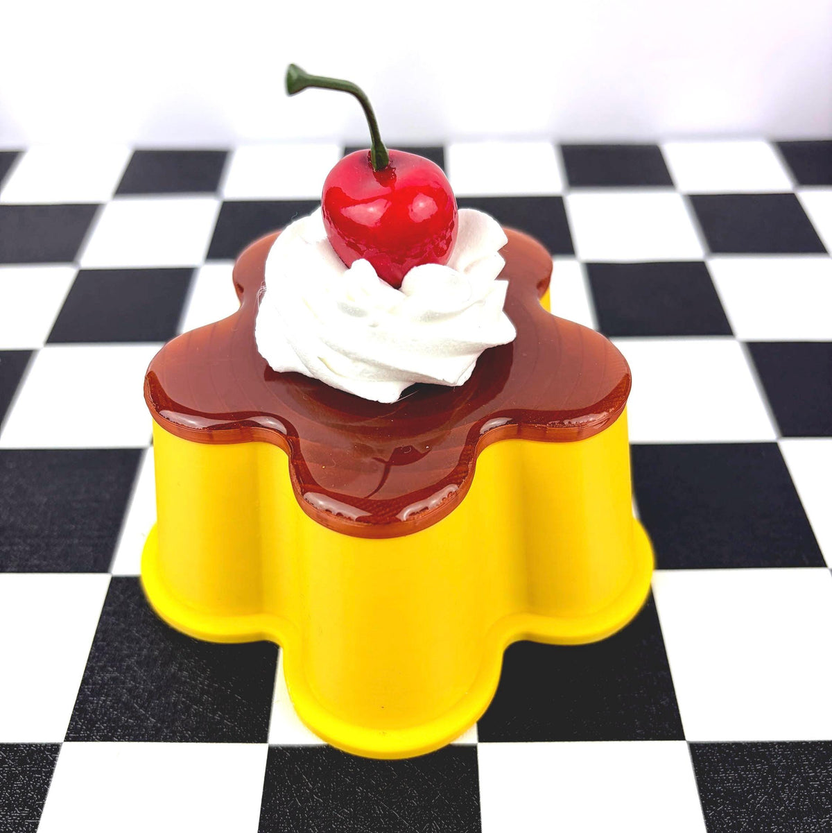 Flan Pudding Trinket Container with Faux Cherry & Whipped Cream Lid
