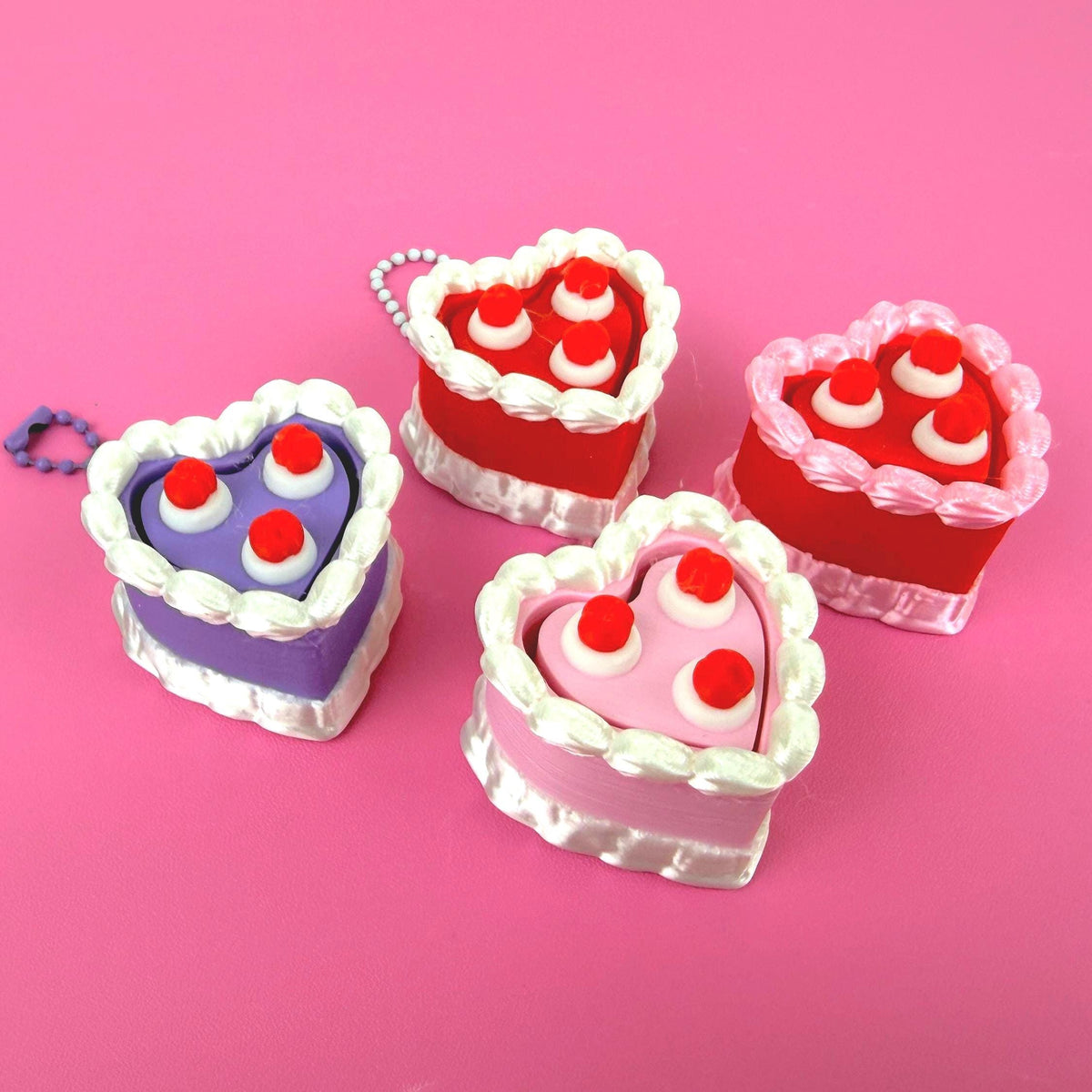 Fidget Clicker Heart Shaped Cake Keychain with Cherries