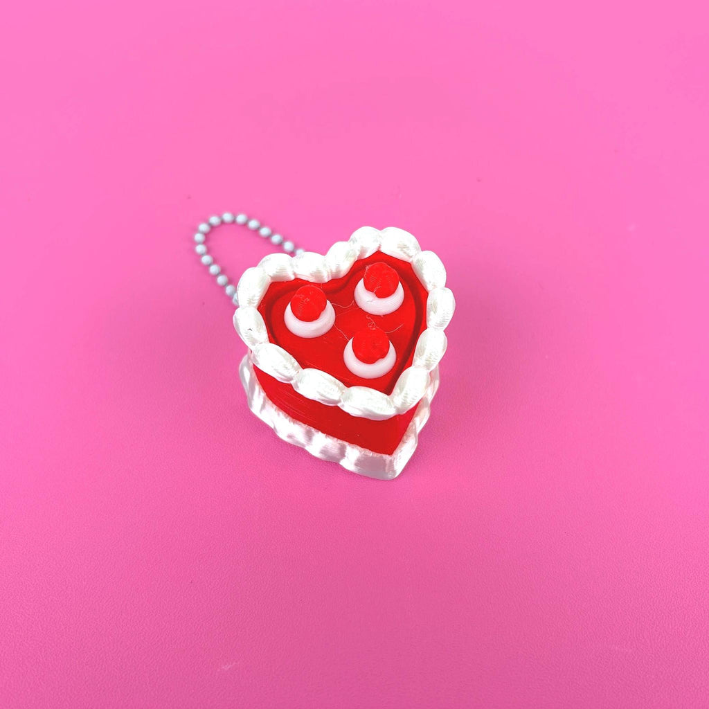 Fidget Clicker Heart Shaped Cake Keychain with Cherries