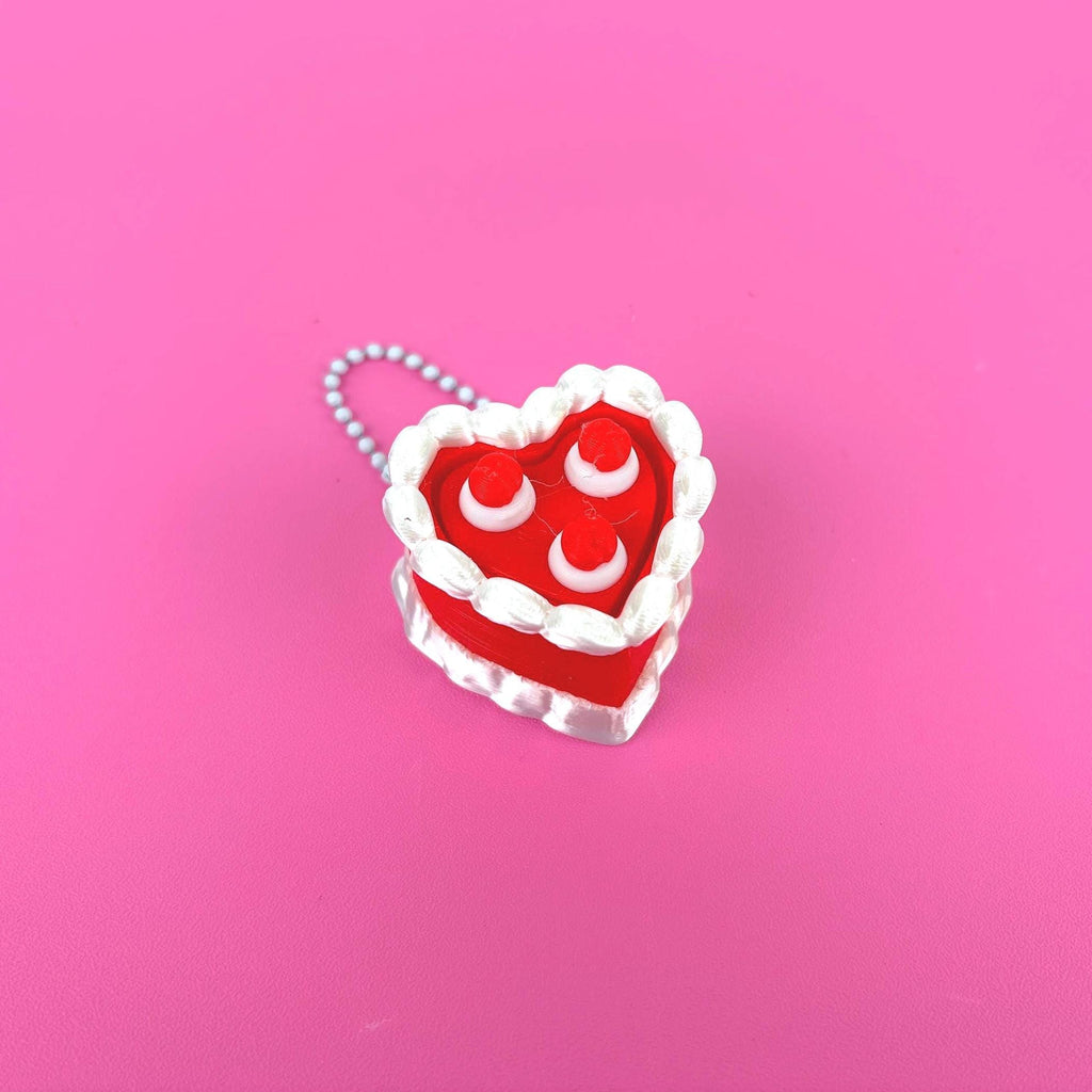 Fidget Clicker Heart Shaped Cake Keychain with Cherries