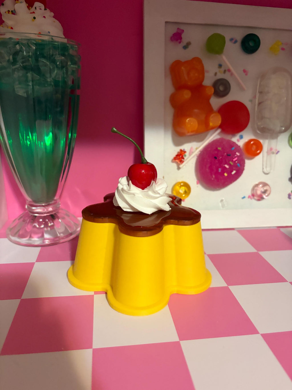 Flan Pudding Trinket Container with Faux Cherry & Whipped Cream Lid