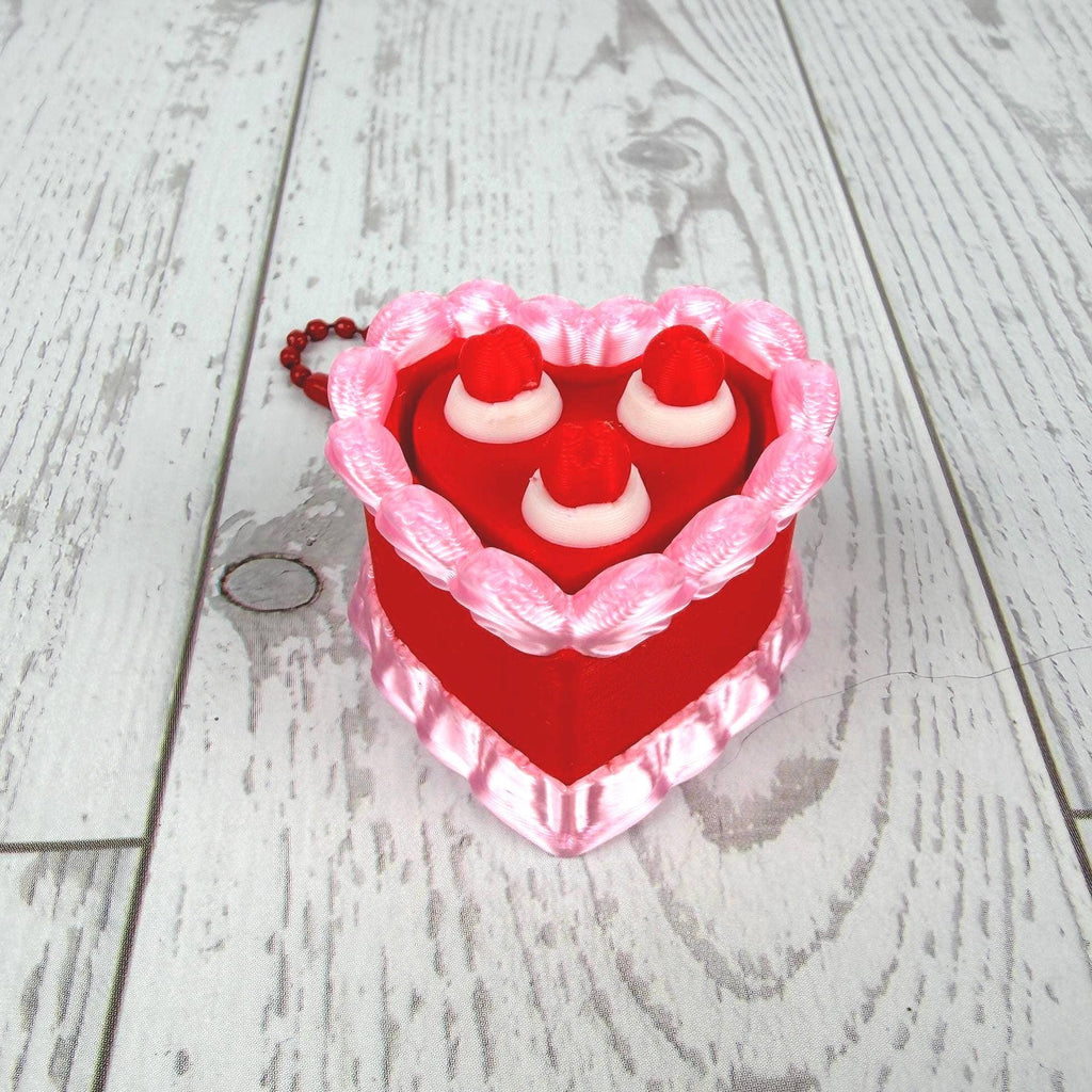 Fidget Clicker Heart Shaped Cake Keychain with Cherries
