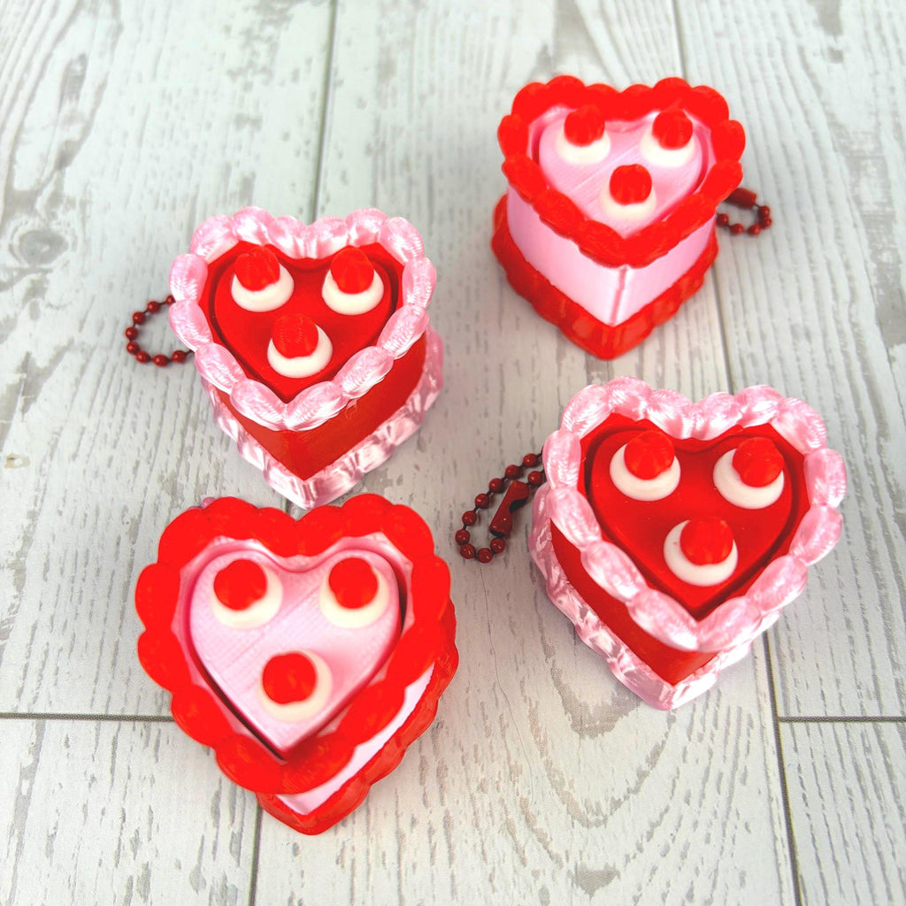 Fidget Clicker Heart Shaped Cake Keychain with Cherries
