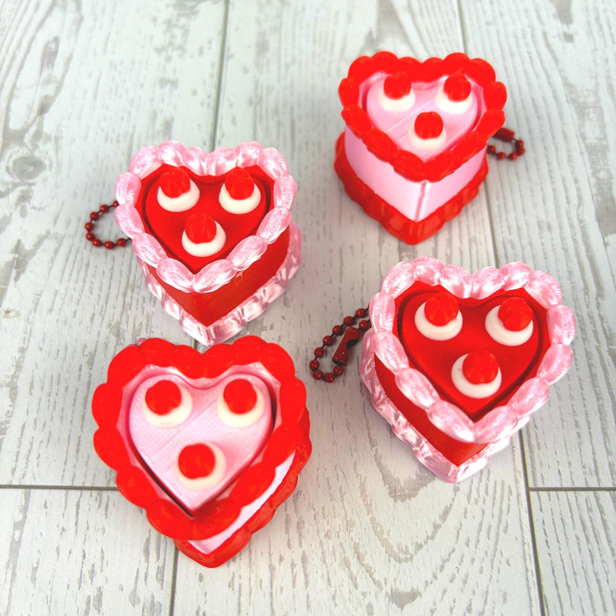 Fidget Clicker Heart Shaped Cake Keychain with Cherries
