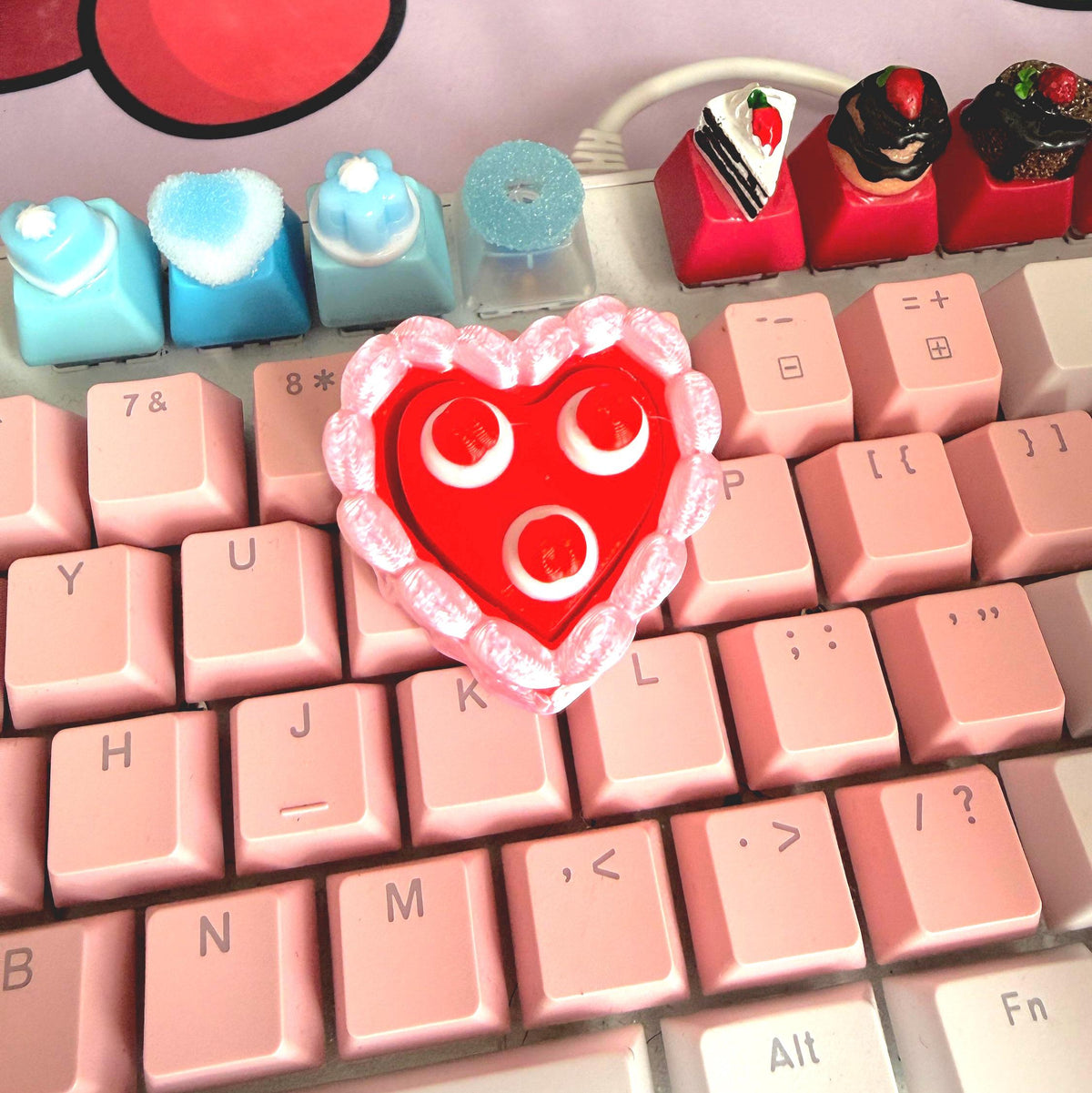 Fidget Clicker Heart Shaped Cake Keychain with Cherries