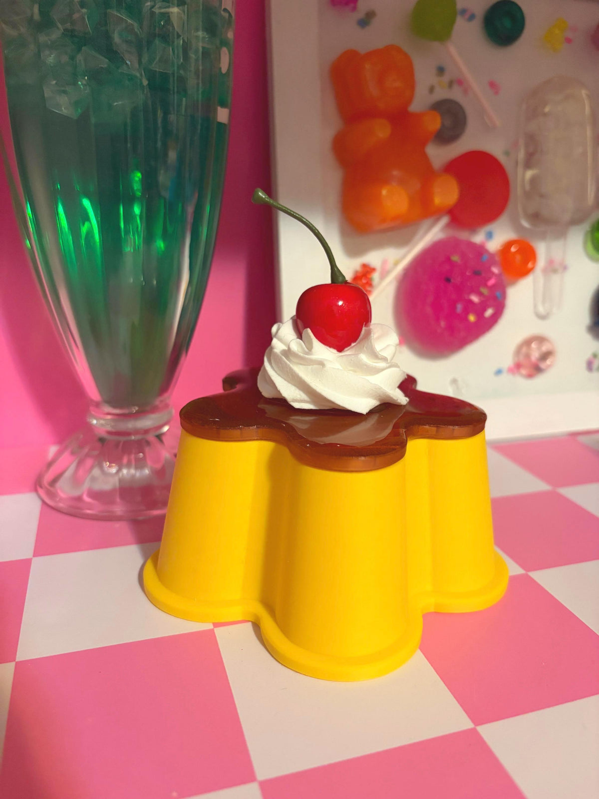 Flan Pudding Trinket Container with Faux Cherry & Whipped Cream Lid