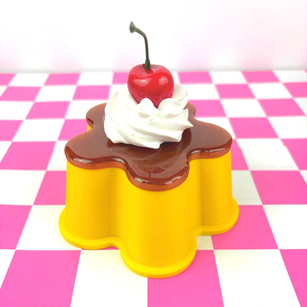 Flan Pudding Trinket Container with Faux Cherry & Whipped Cream Lid
