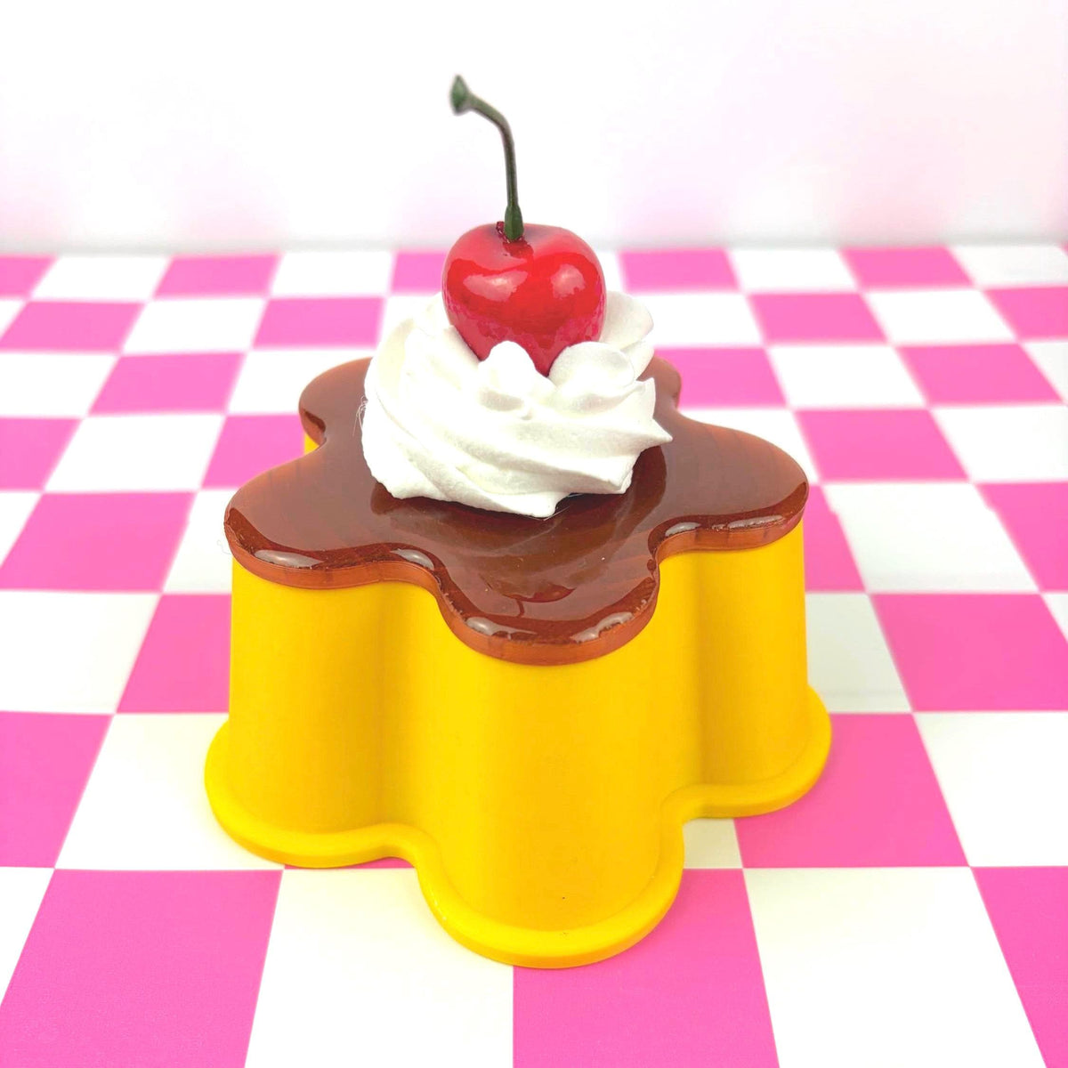 Flan Pudding Trinket Container with Faux Cherry & Whipped Cream Lid