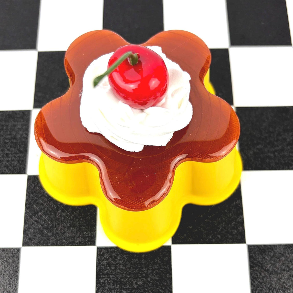 Flan Pudding Trinket Container with Faux Cherry & Whipped Cream Lid