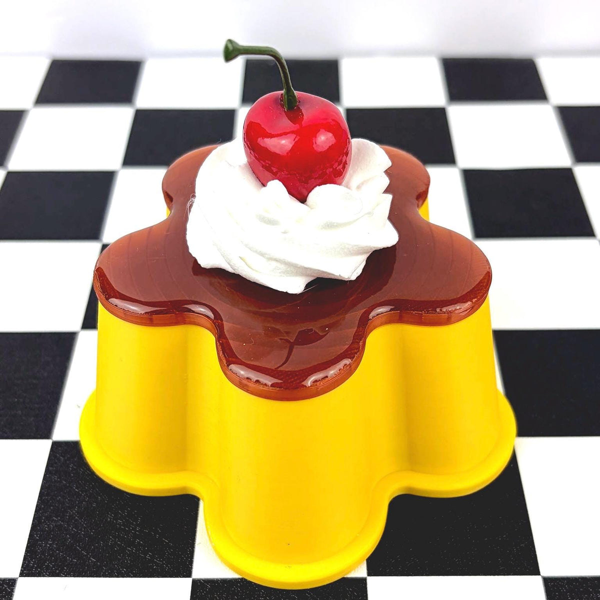 Flan Pudding Trinket Container with Faux Cherry & Whipped Cream Lid