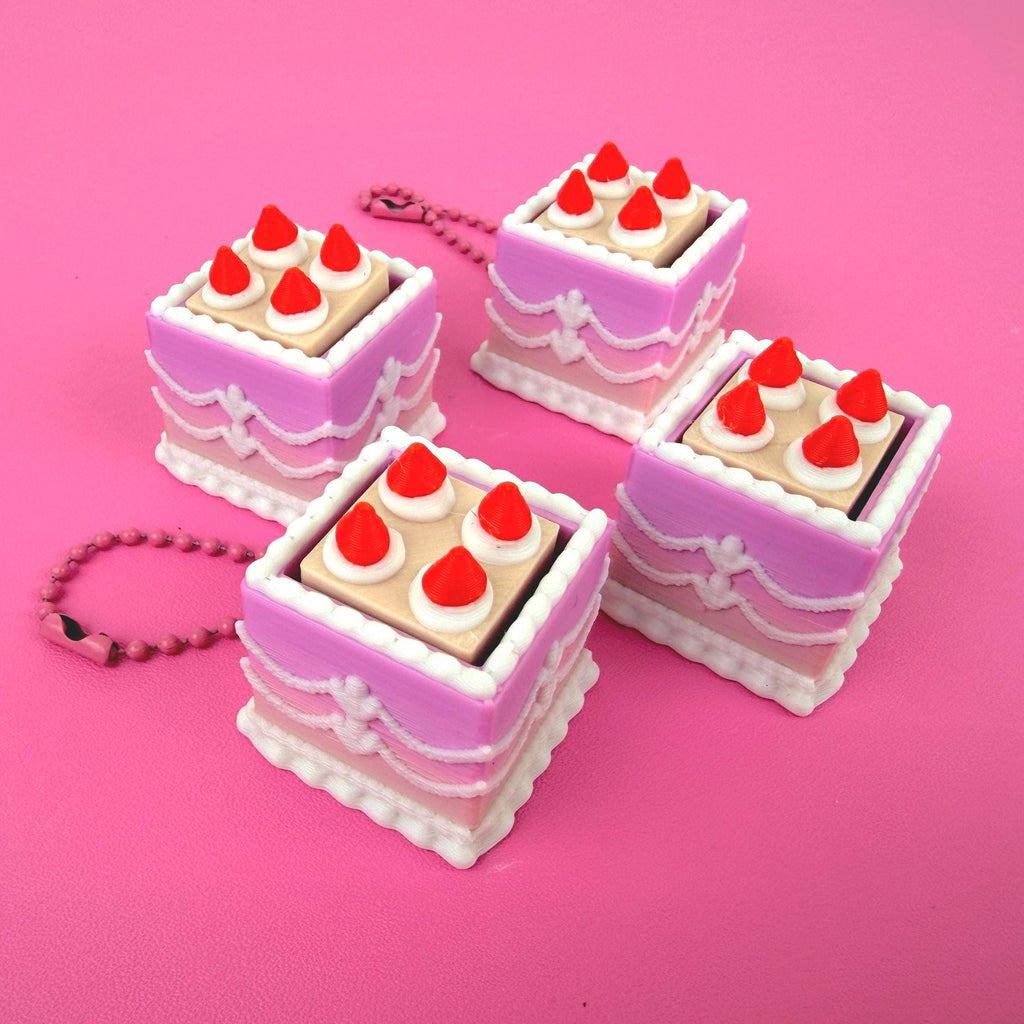 Mini Square Fake Cake Keychain with Strawberries | Mechanical Fidget Clicker