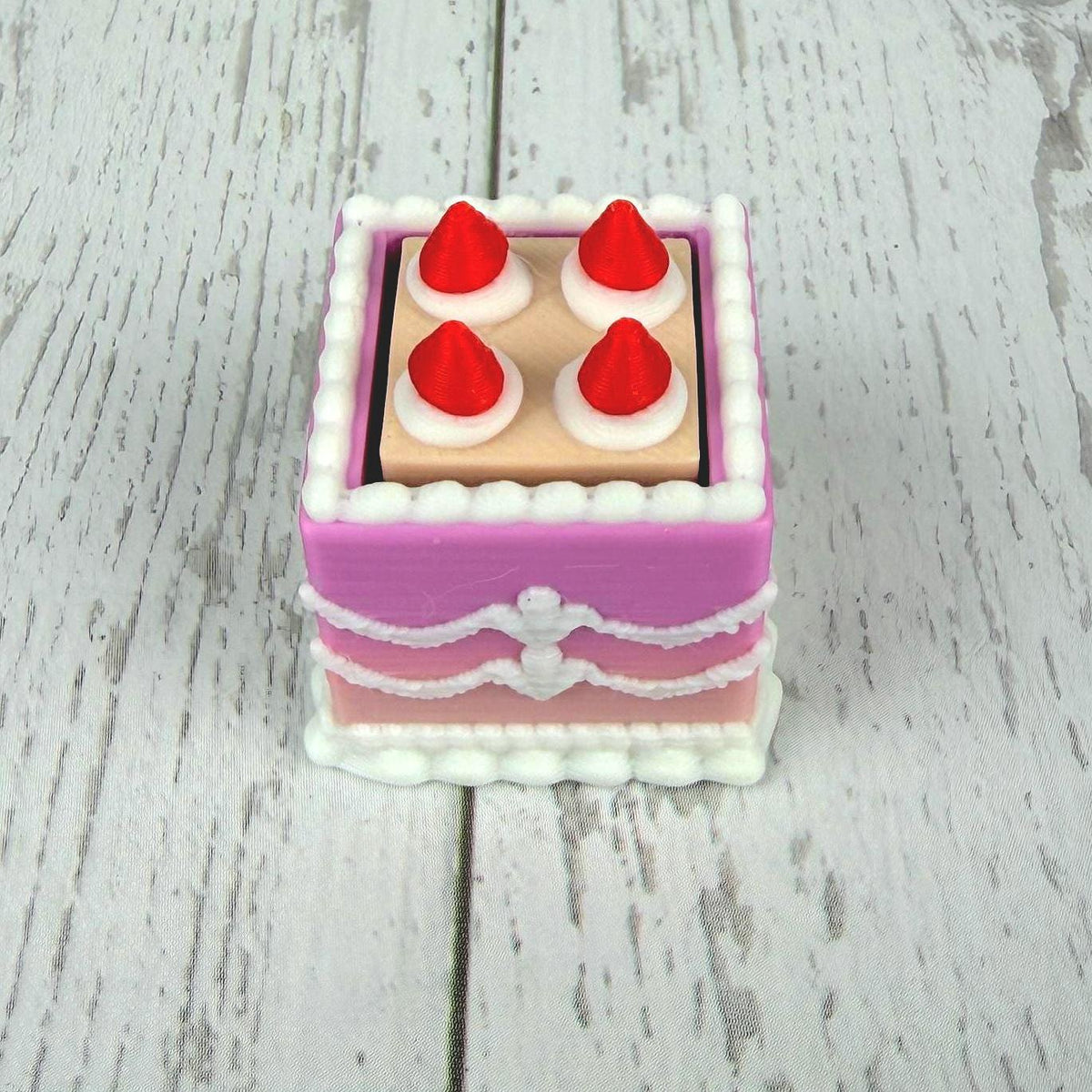 Mini Square Fake Cake Keychain with Strawberries | Mechanical Fidget Clicker