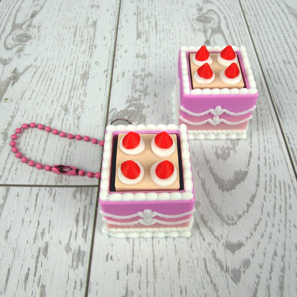 Mini Square Fake Cake Keychain with Strawberries | Mechanical Fidget Clicker