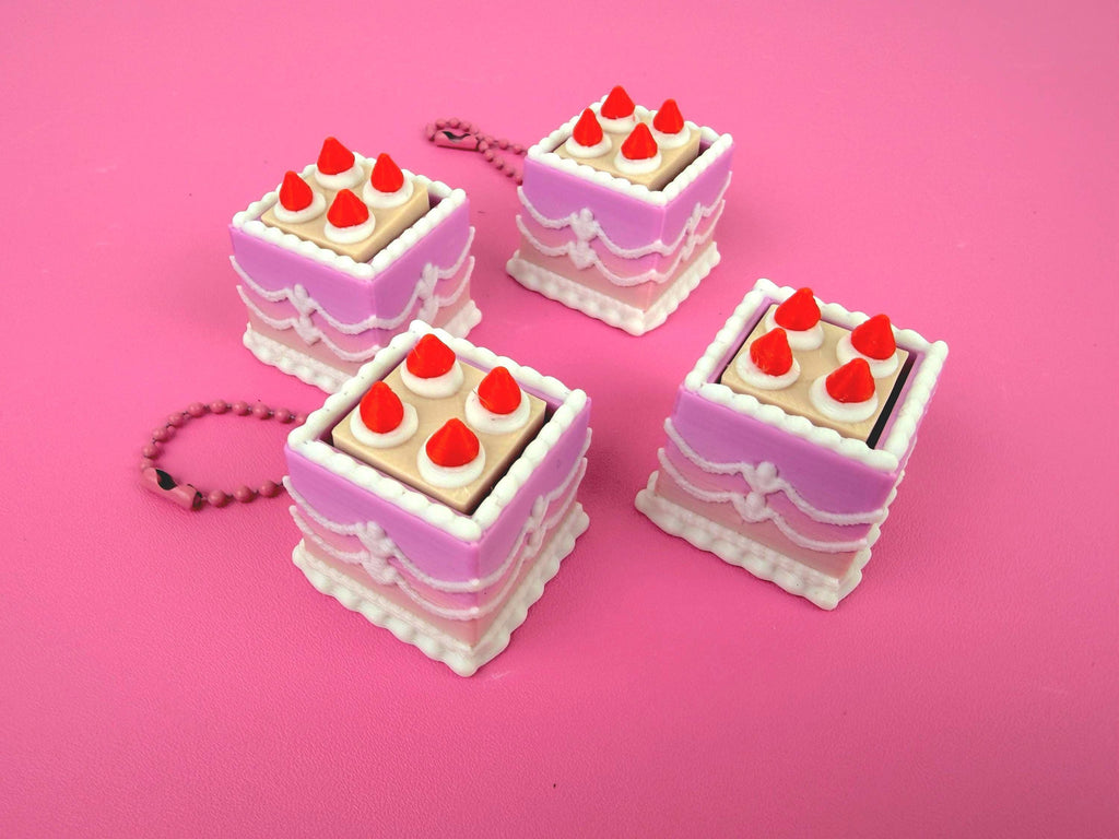 Mini Square Fake Cake Keychain with Strawberries | Mechanical Fidget Clicker