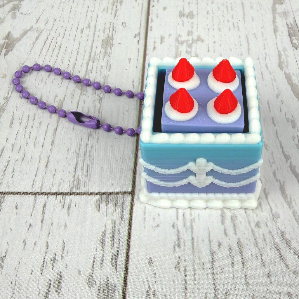 Mini Square Fake Cake Keychain with Strawberries | Mechanical Fidget Clicker