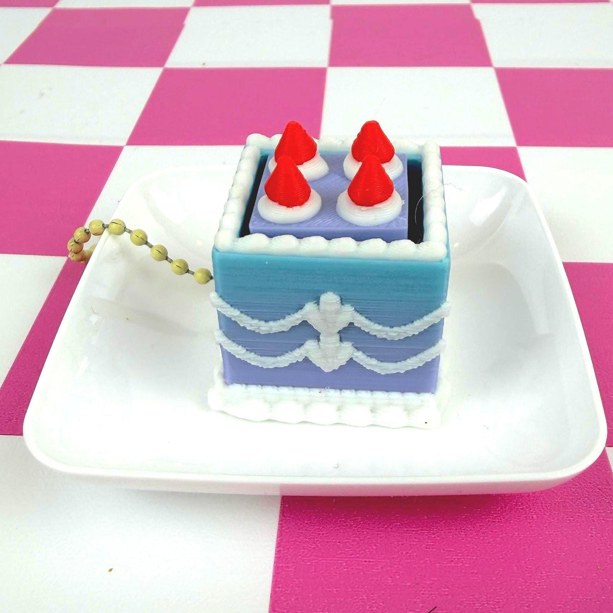 Mini Square Fake Cake Keychain with Strawberries | Mechanical Fidget Clicker