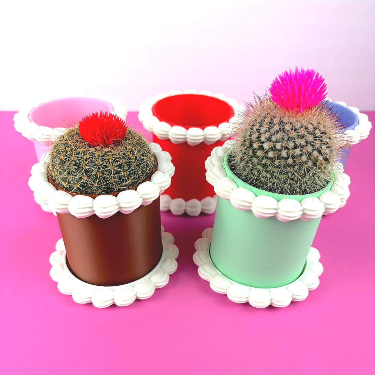 Fake Cake Planter for Small Potted Plant Faux Dessert Decor - Multiple Colors Available