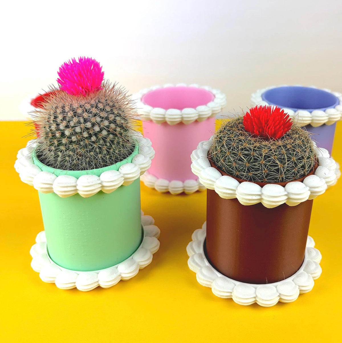 Fake Cake Planter for Small Potted Plant Faux Dessert Decor - Multiple Colors Available