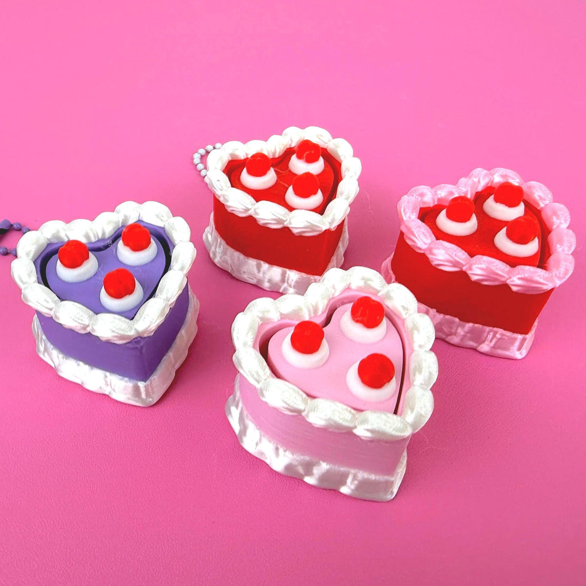 Fidget Clicker Heart Shaped Cake Keychain with Cherries