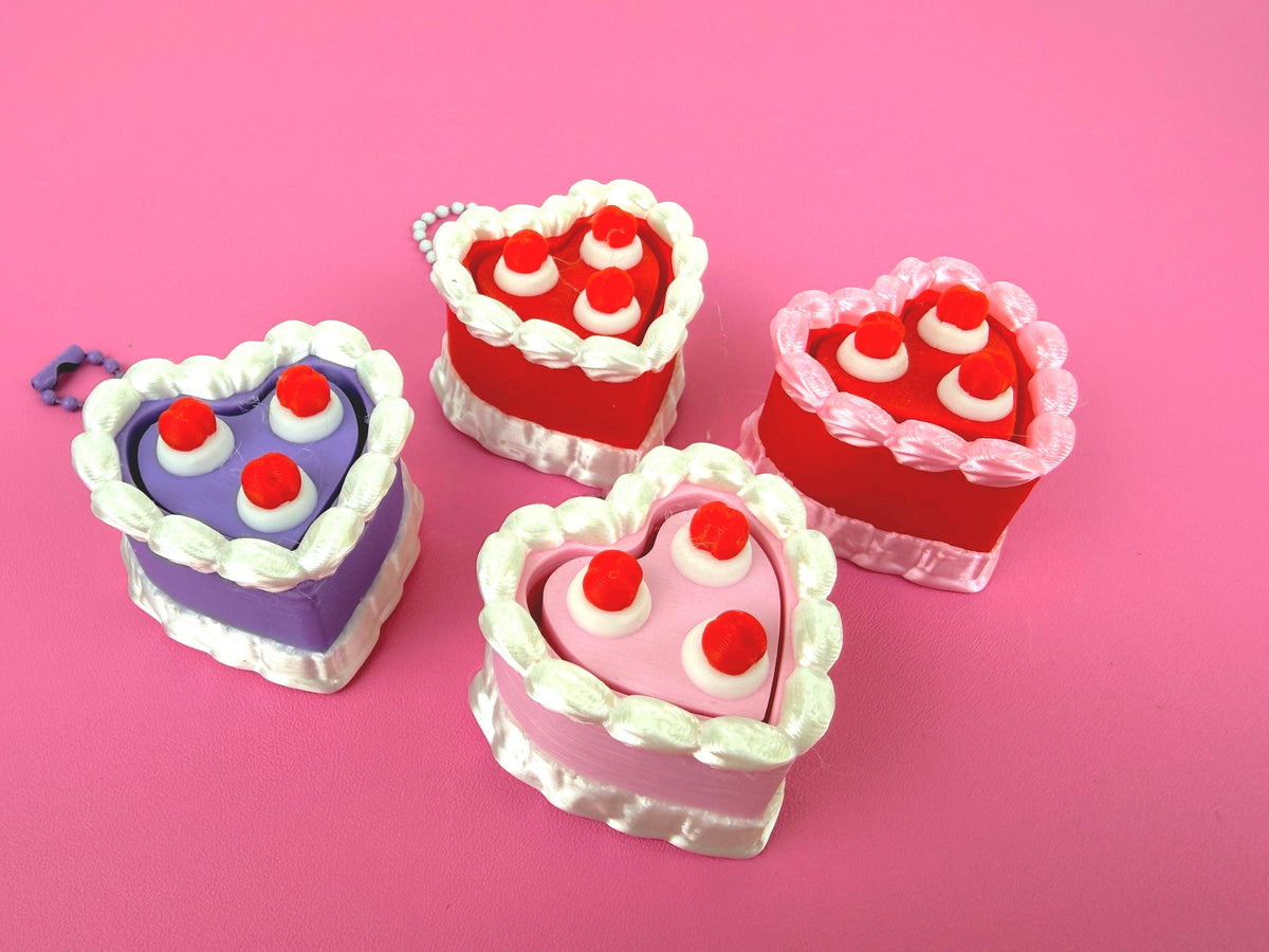 Fidget Clicker Heart Shaped Cake Keychain with Cherries