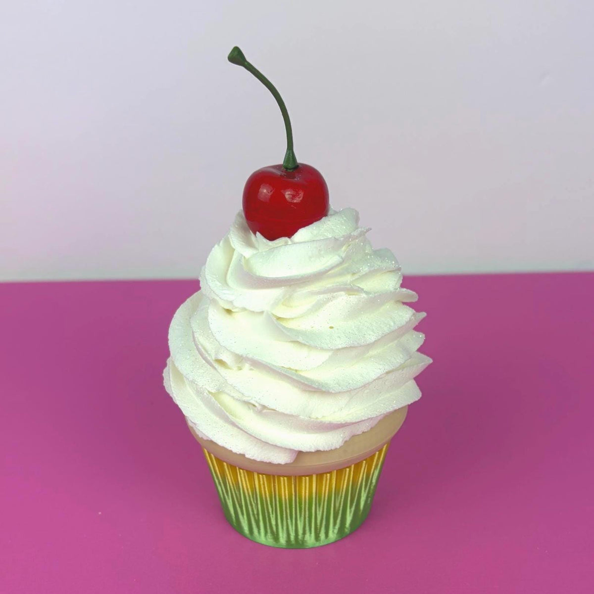 Fake Cupcake Screw Top Lid Jar with Faux Icing topped with Cherry and Glitter