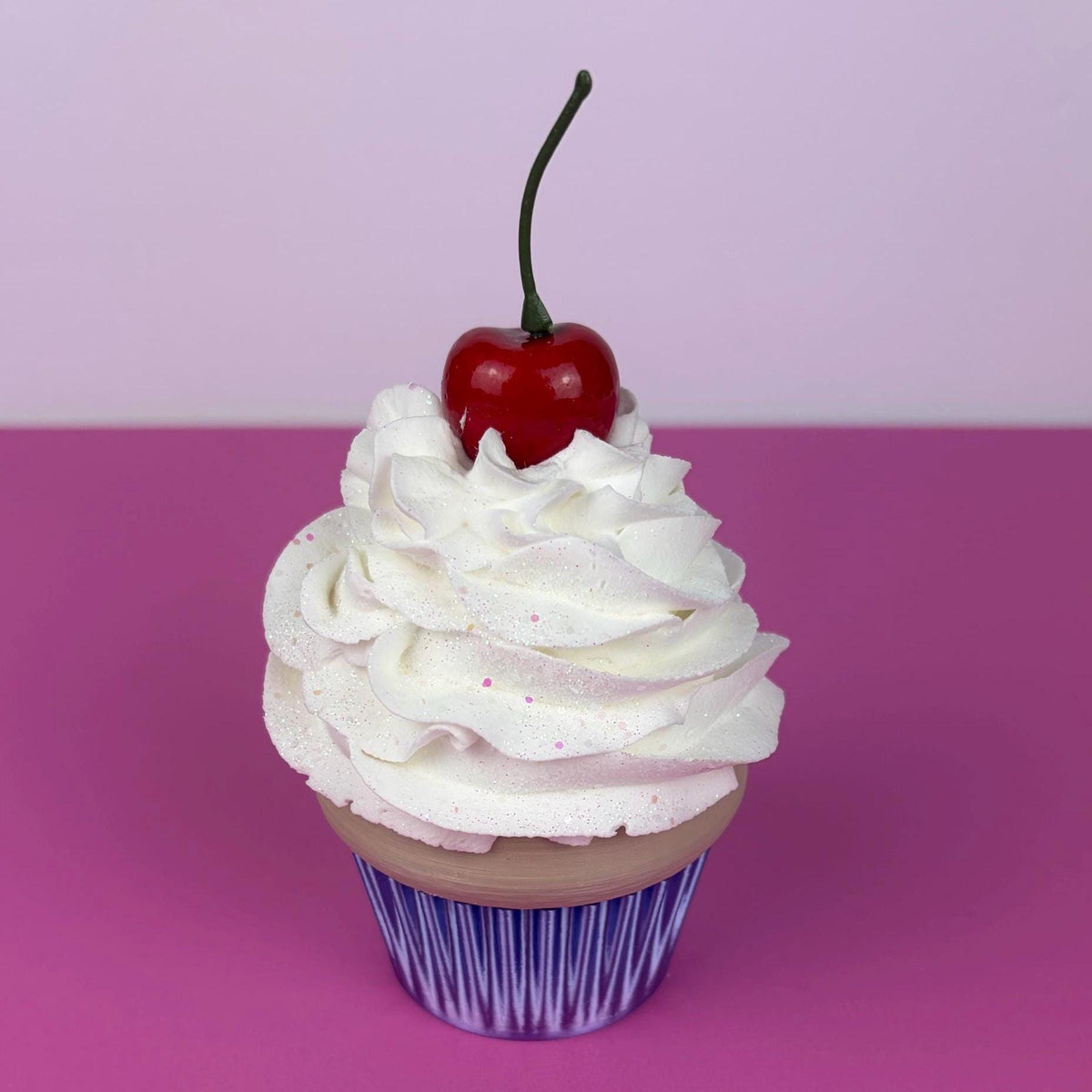 Fake Cupcake Screw Top Lid Jar with Faux Icing topped with Cherry and Glitter