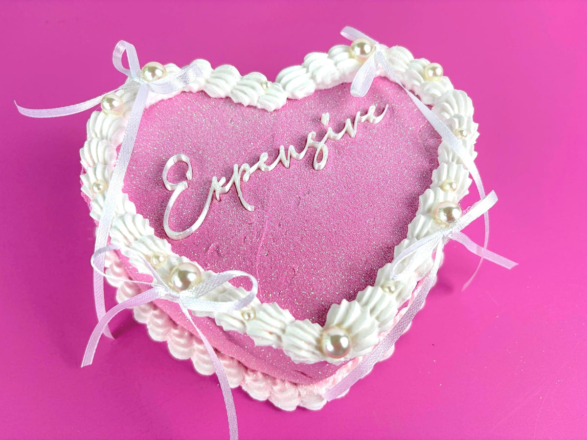 Custom Fake Heart Cake - Pink with Glitter and Ribbons