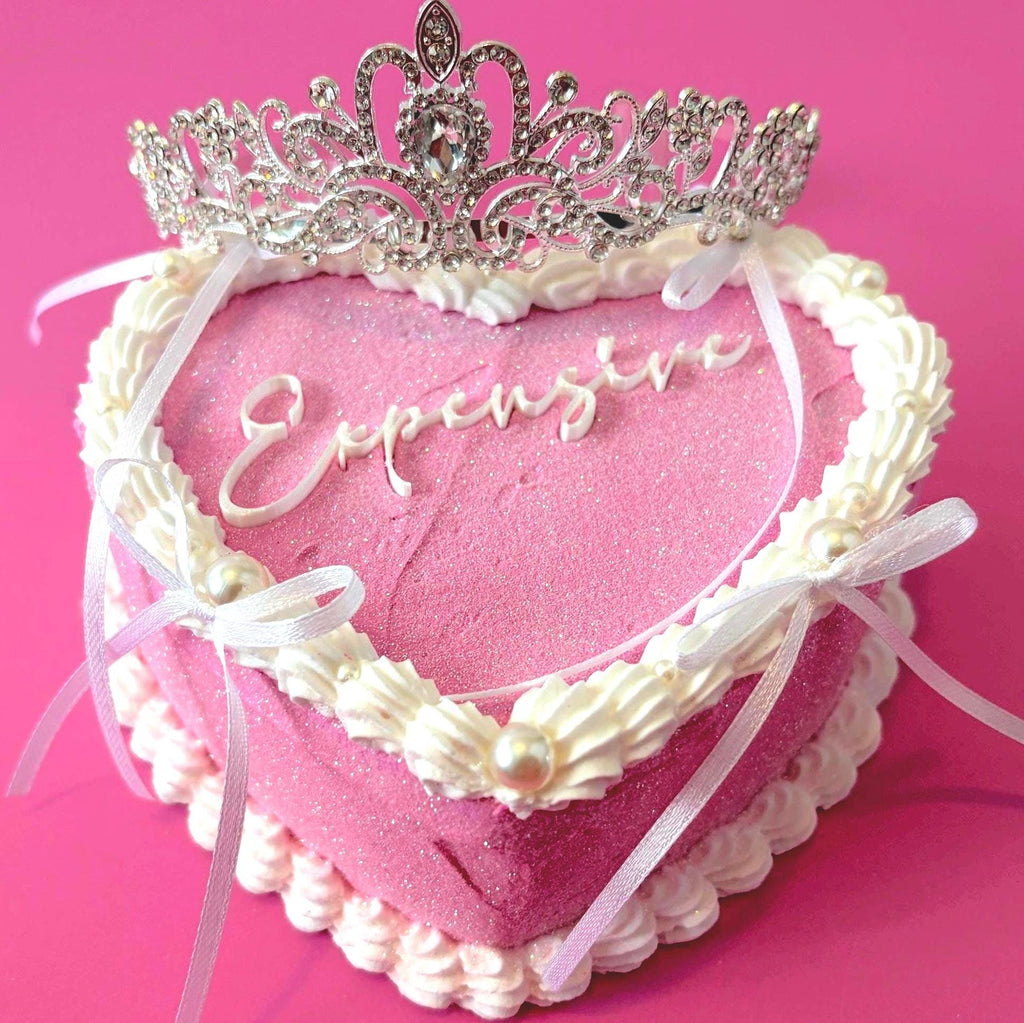 Custom Fake Heart Cake - Pink with Glitter and Ribbons
