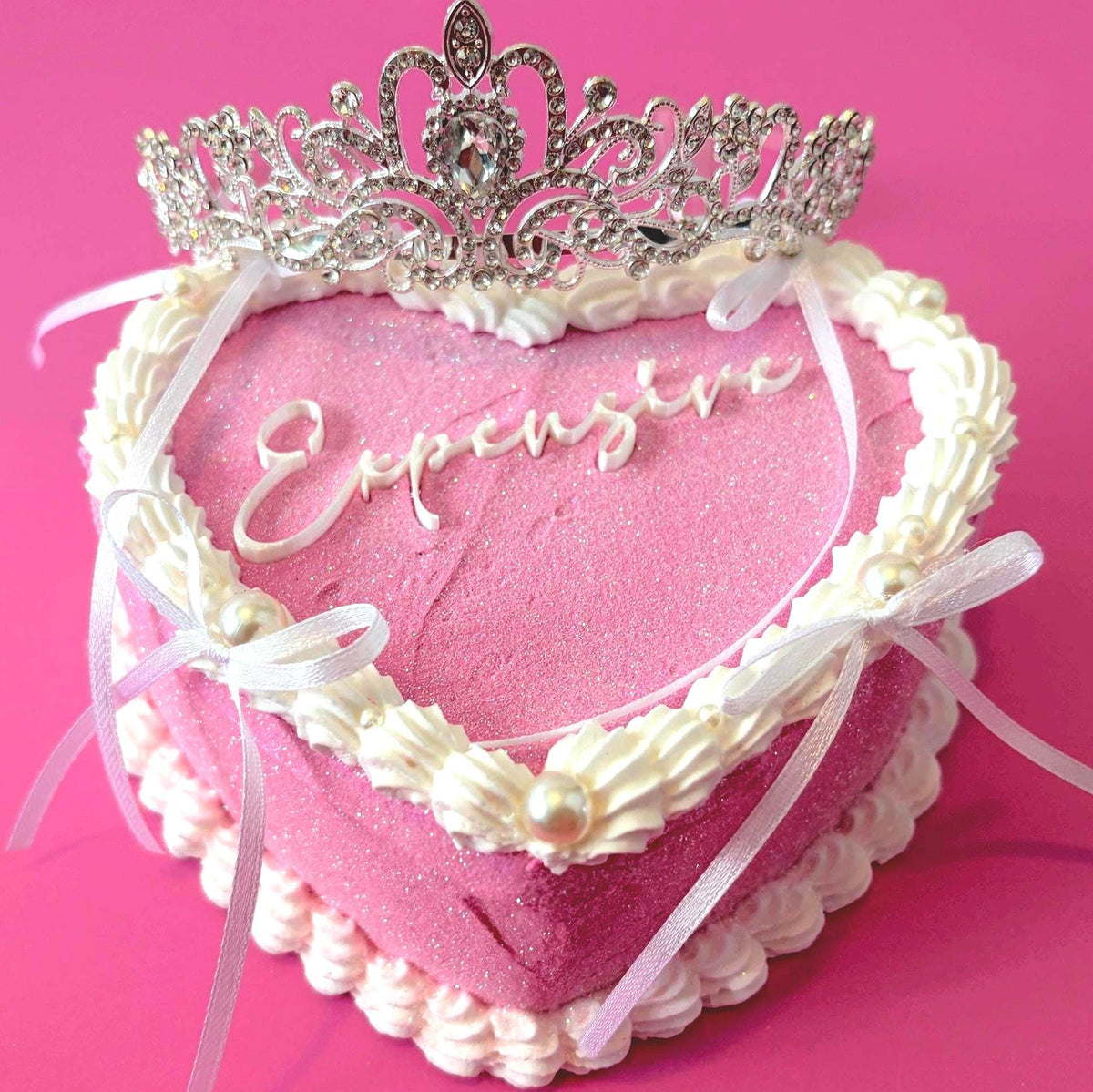 Custom Fake Heart Cake - Pink with Glitter and Ribbons