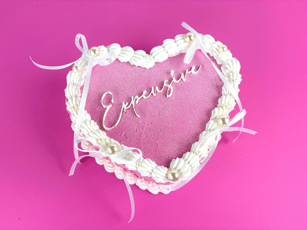Custom Fake Heart Cake - Pink with Glitter and Ribbons