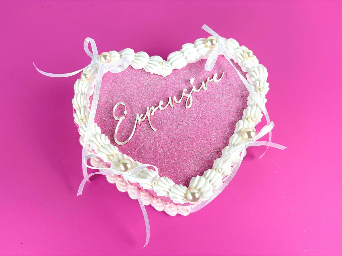 Custom Fake Heart Cake - Pink with Glitter and Ribbons