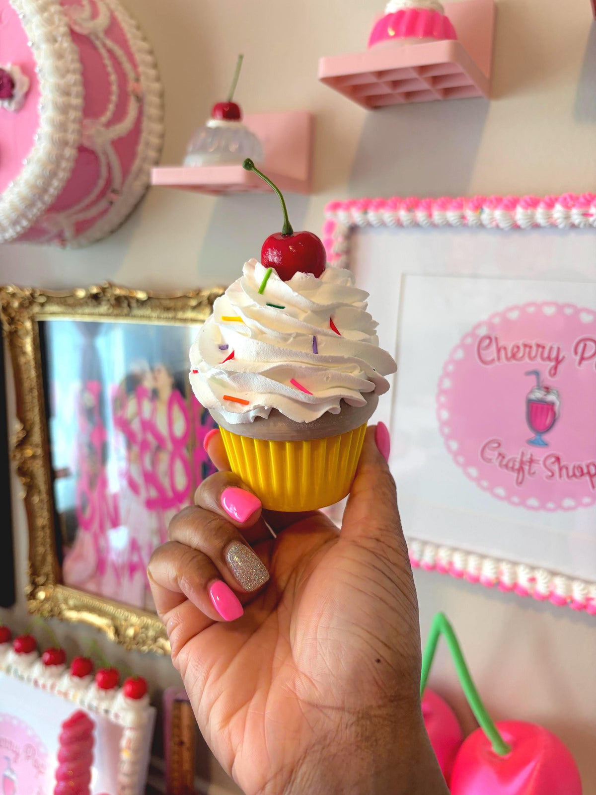 Fake Cupcake Screw Top Lid Jar with Cherry or Sprinkles - Multiple Colors Available