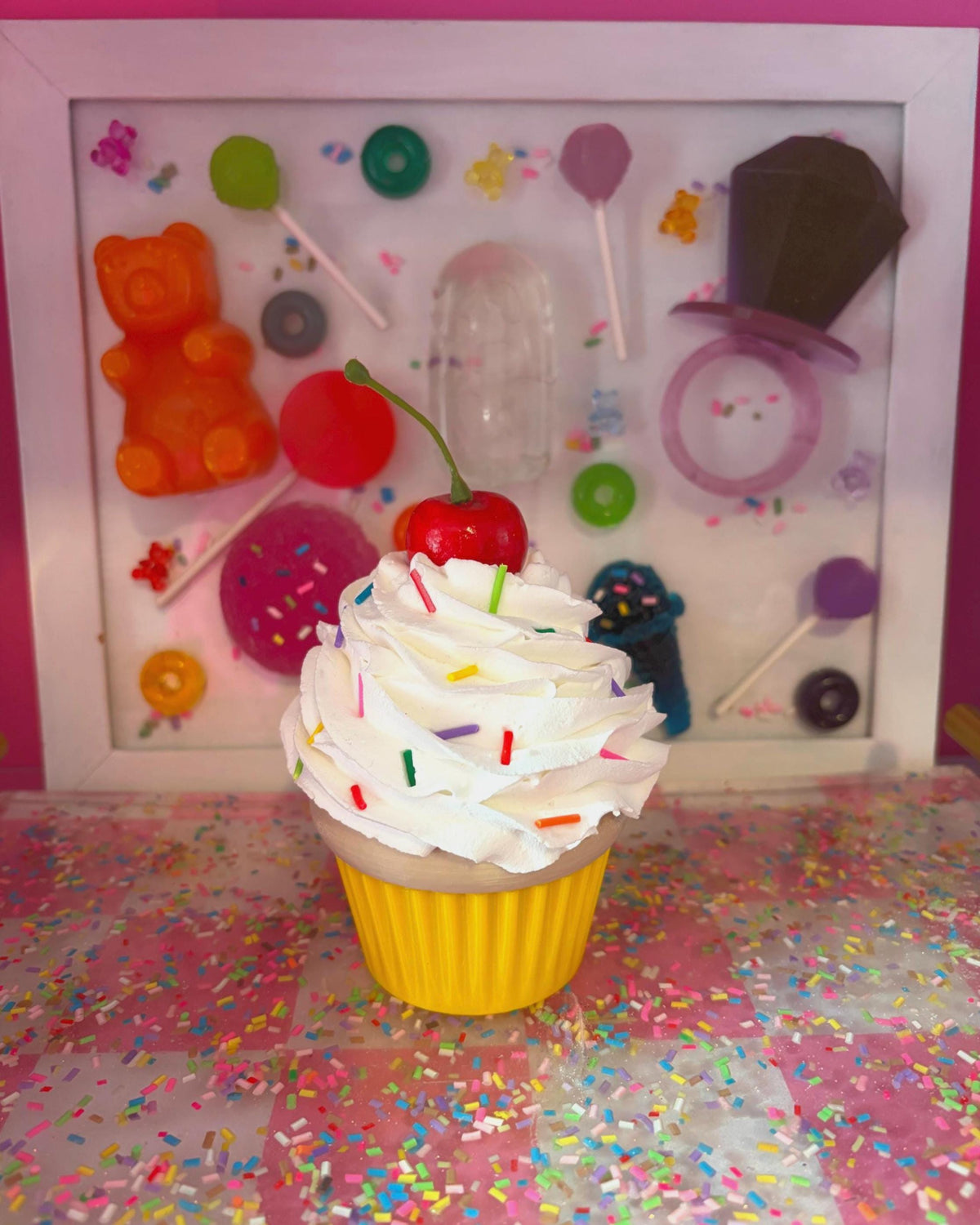 Fake Cupcake Screw Top Lid Jar with Cherry or Sprinkles - Multiple Colors Available