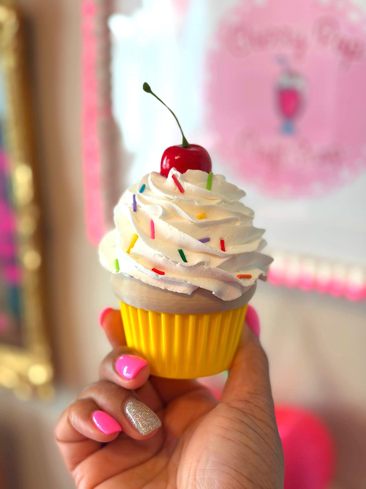 Fake Cupcake Screw Top Lid Jar with Cherry or Sprinkles - Multiple Colors Available
