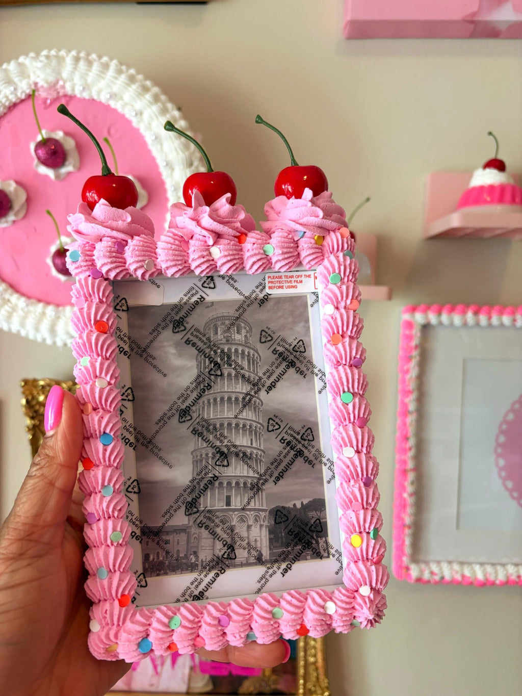 Pink Fake Cake Picture Frame: Sprinkled Icing Photo Holder