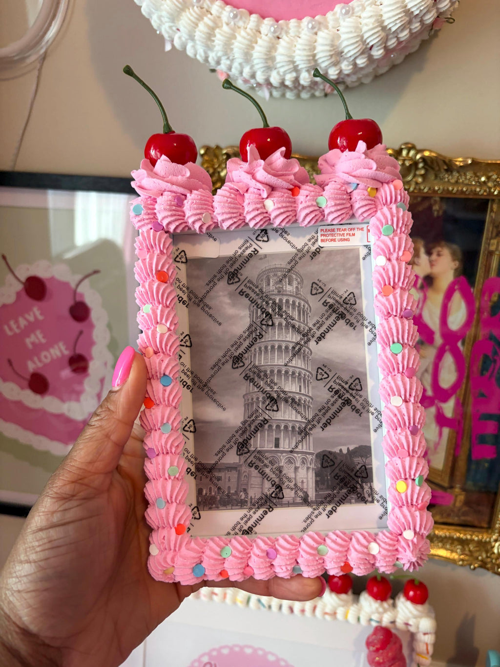 Pink Fake Cake Picture Frame: Sprinkled Icing Photo Holder