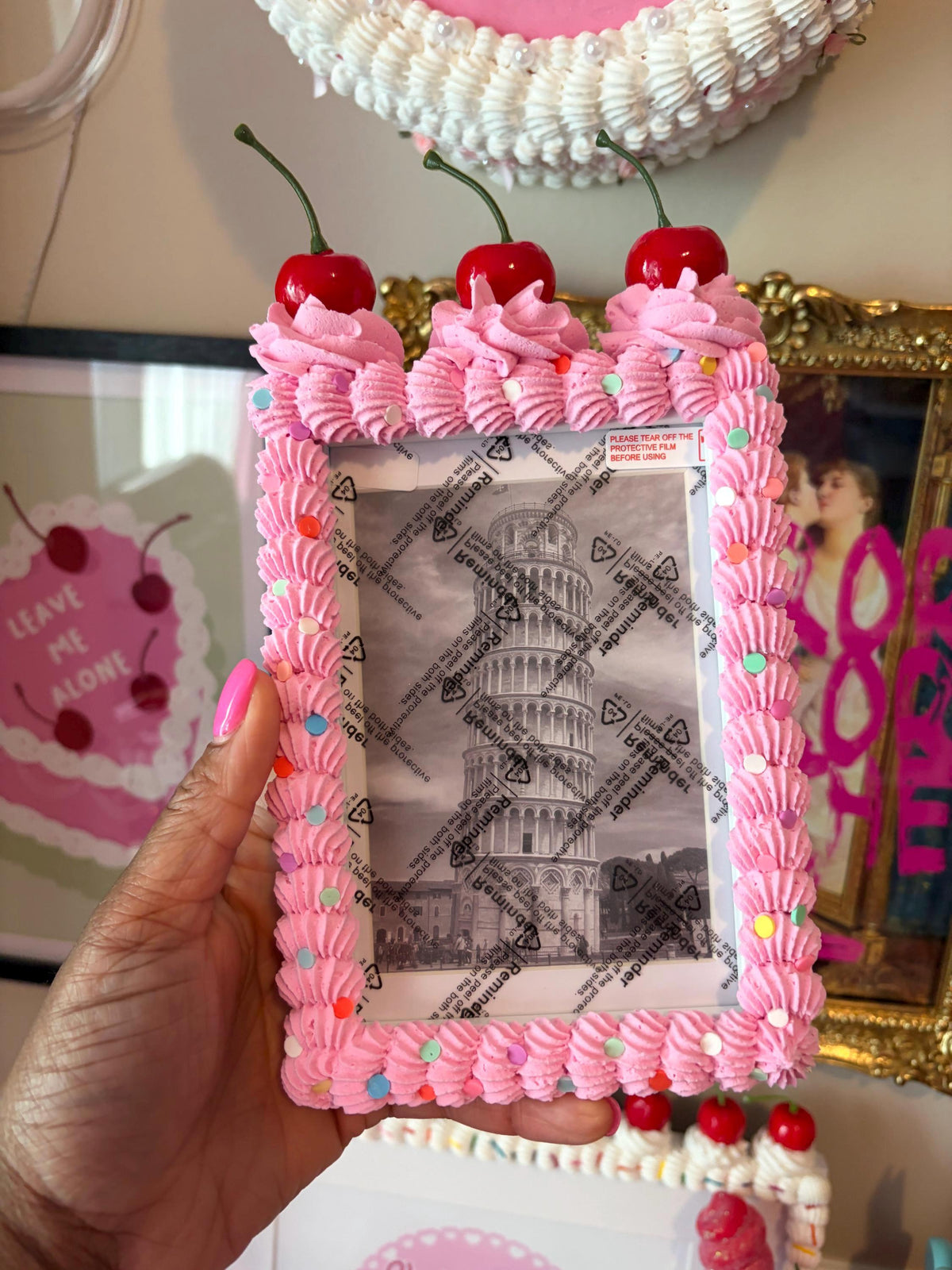 Pink Fake Cake Picture Frame: Sprinkled Icing Photo Holder