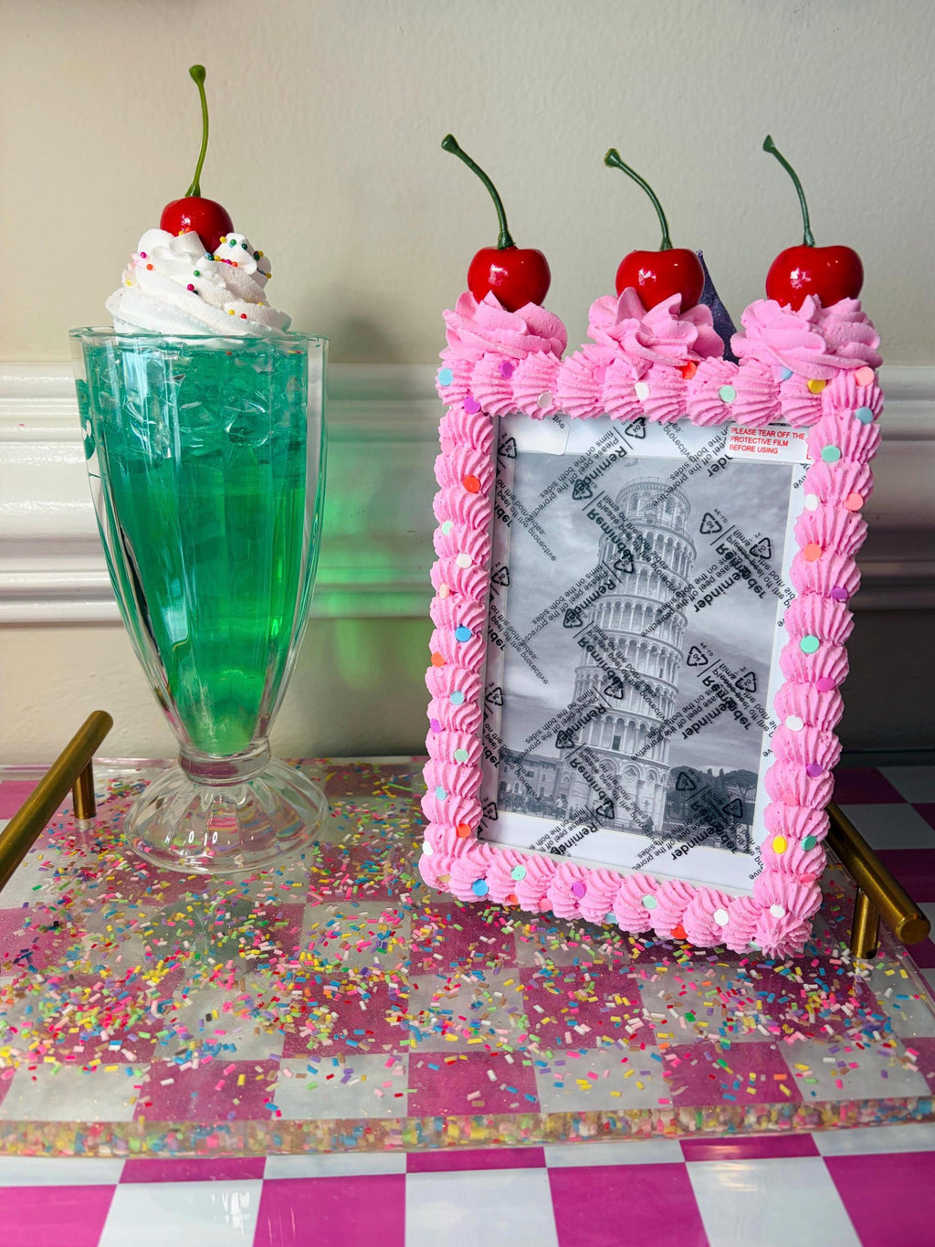 Pink Fake Cake Picture Frame: Sprinkled Icing Photo Holder