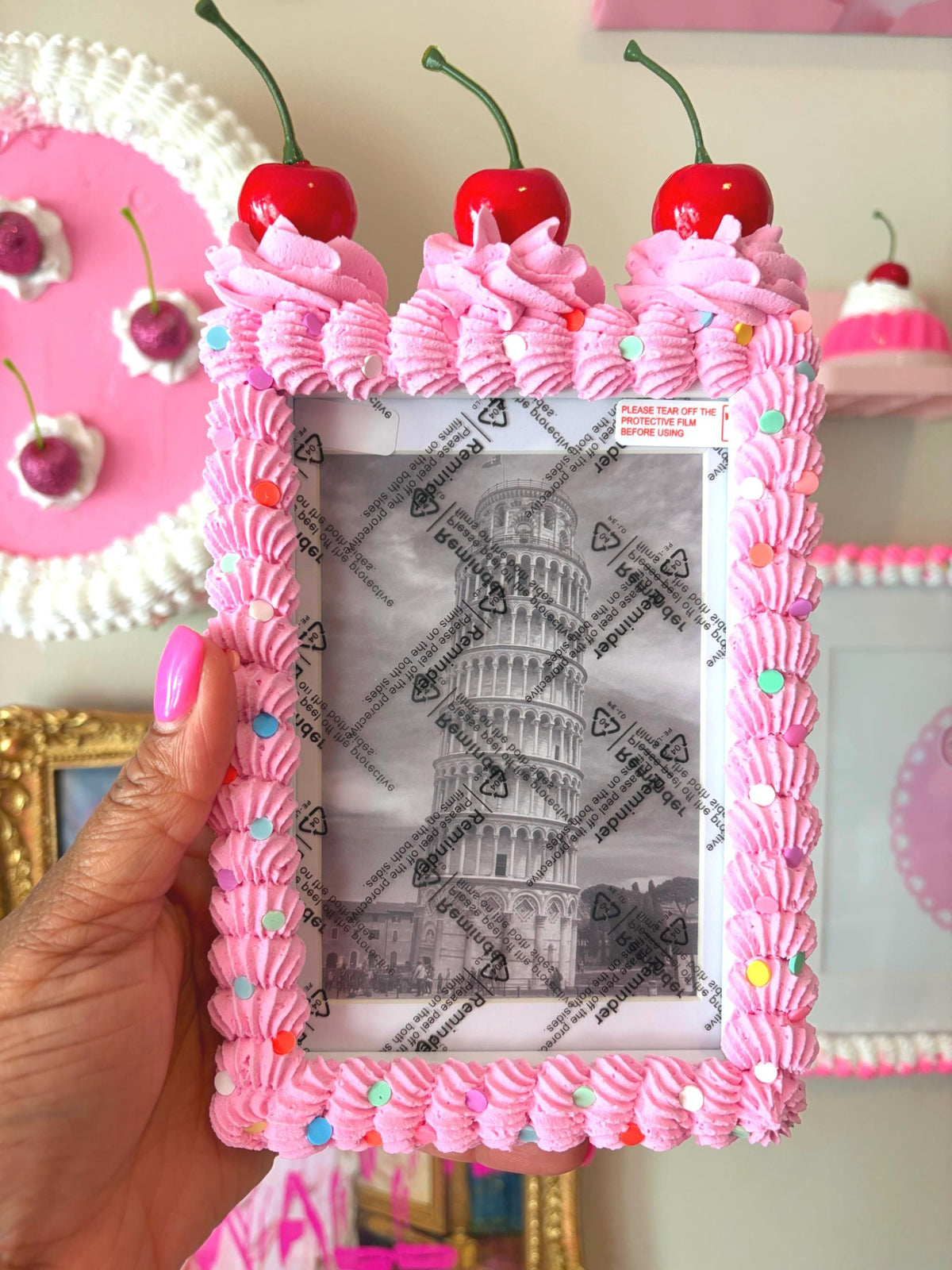 Pink Fake Cake Picture Frame: Sprinkled Icing Photo Holder