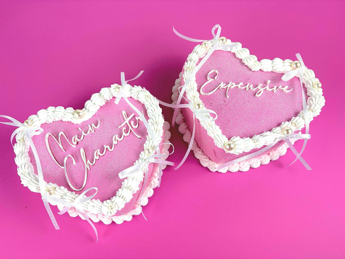 Custom Fake Heart Cake - Pink with Glitter and Ribbons