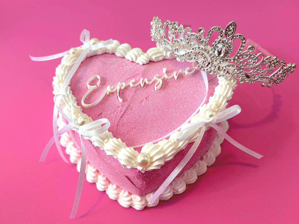 Custom Fake Heart Cake - Pink with Glitter and Ribbons