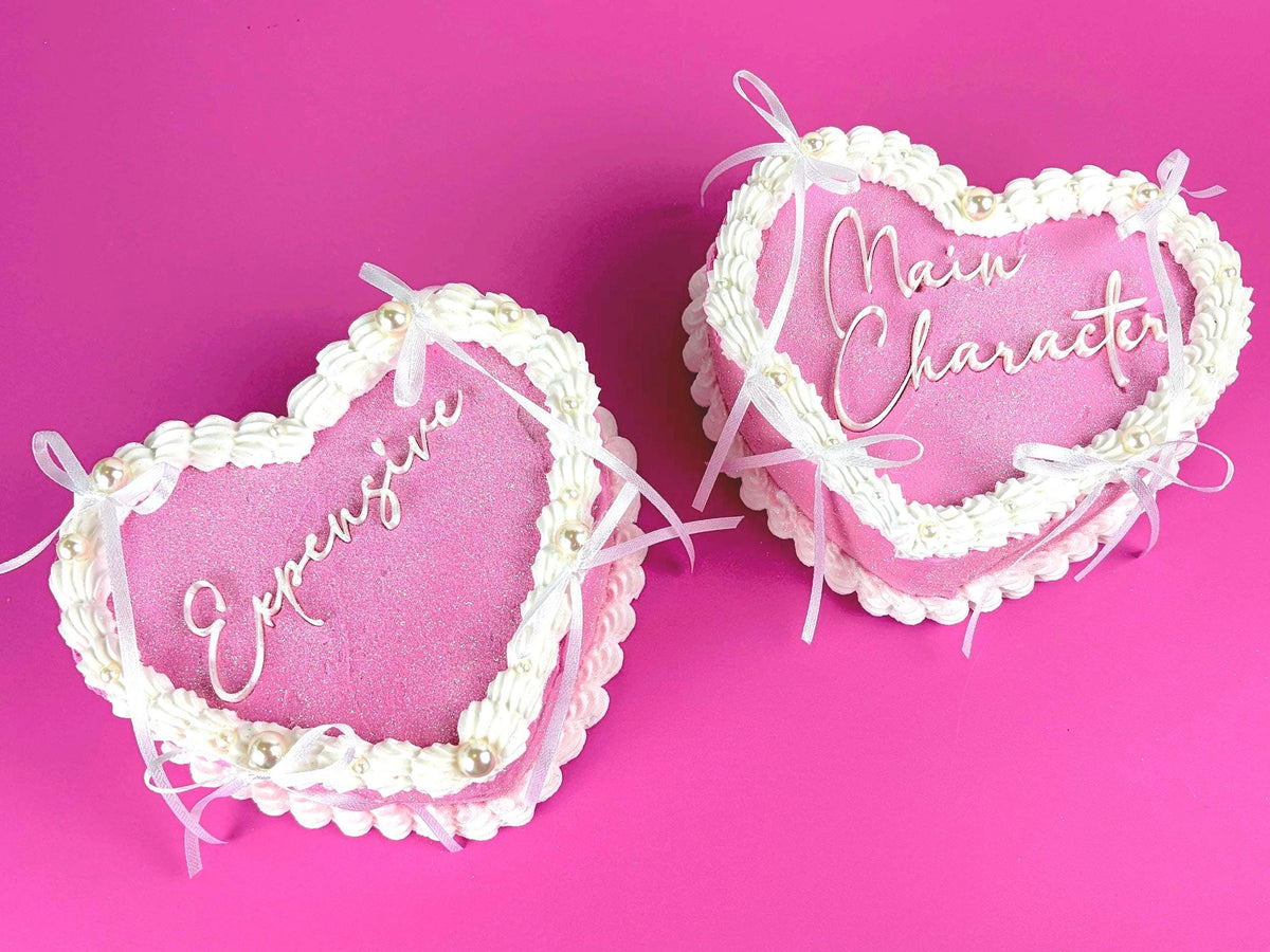 Custom Fake Heart Cake - Pink with Glitter and Ribbons