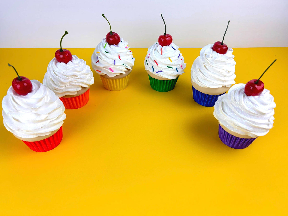 Fake Cupcake Screw Top Lid Jar with Cherry or Sprinkles - Multiple Colors Available