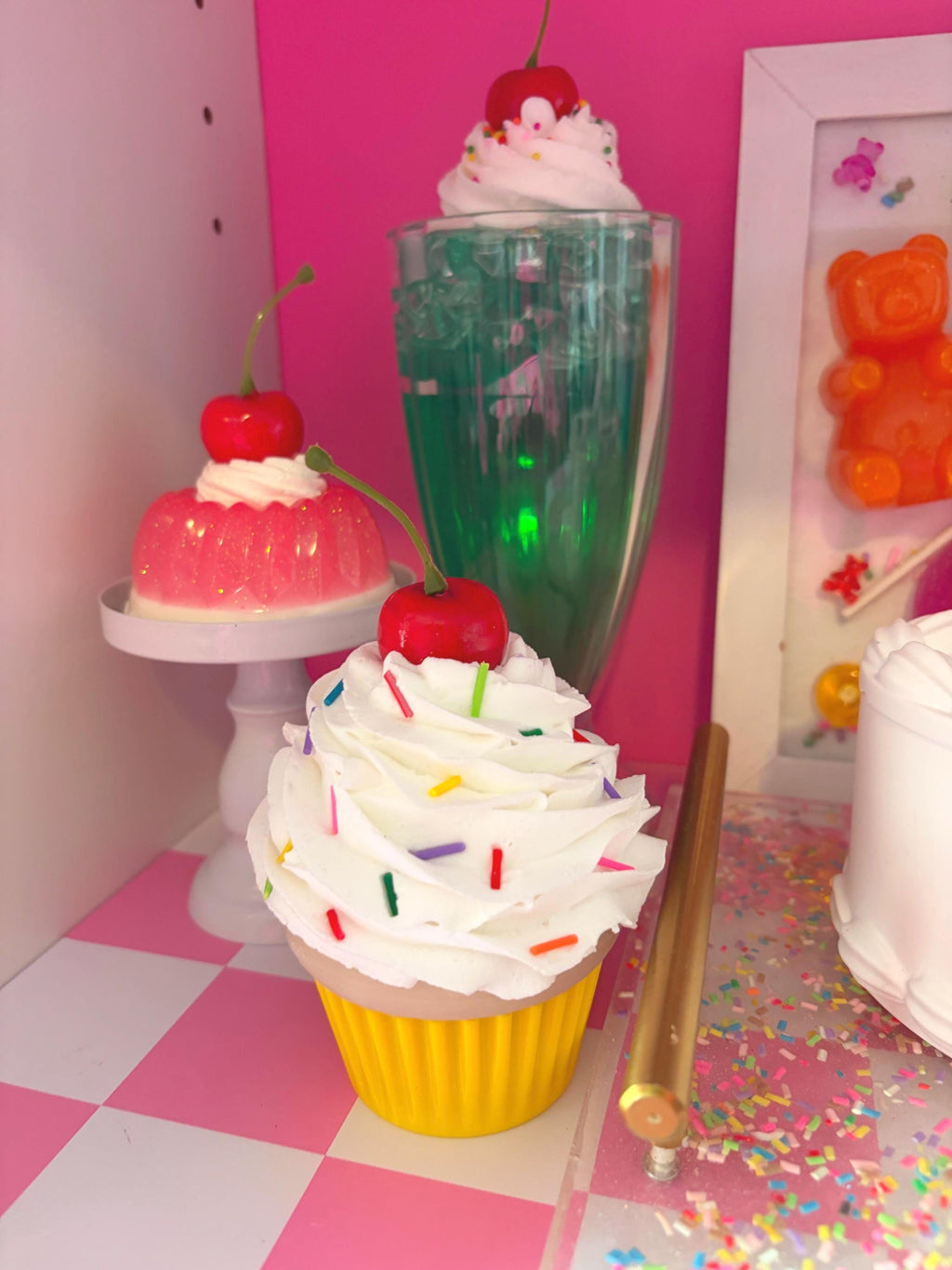 Fake Cupcake Screw Top Lid Jar with Cherry or Sprinkles - Multiple Colors Available