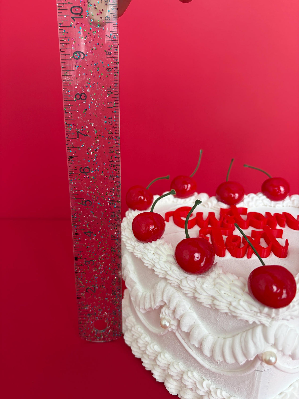 Custom Heart Fake Cake with Cherries & Personalized Text