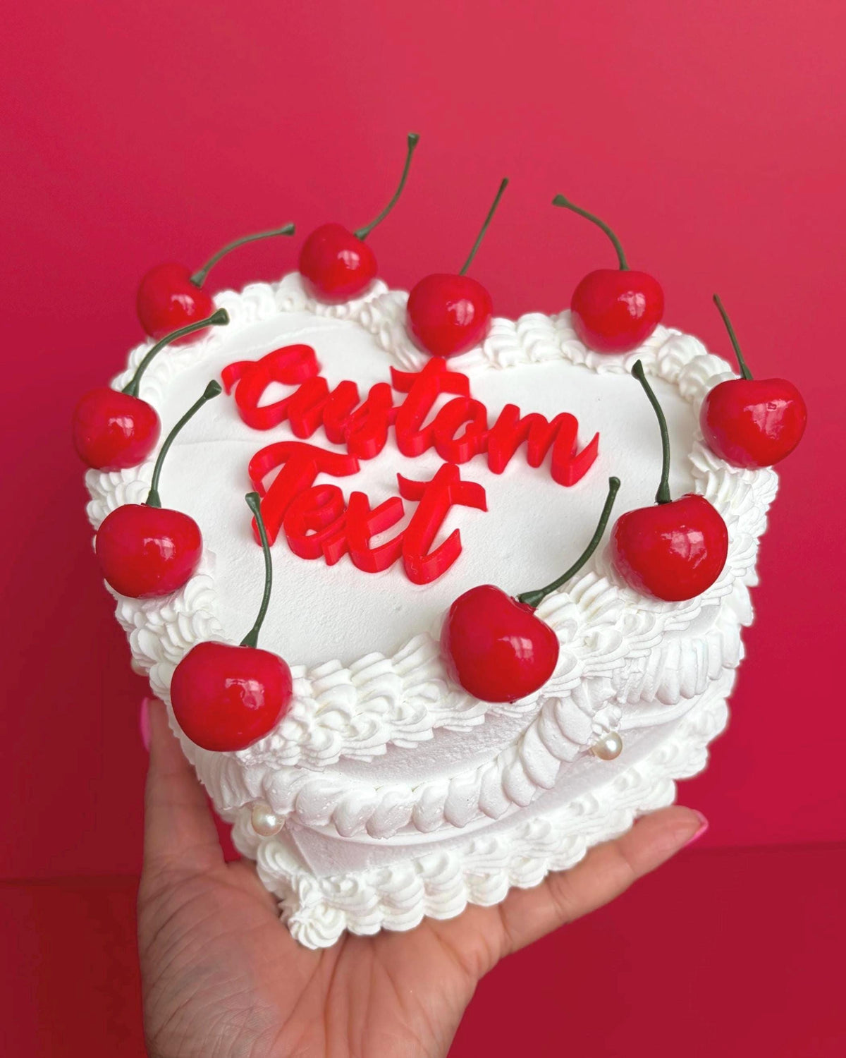 Custom Heart Fake Cake with Cherries & Personalized Text