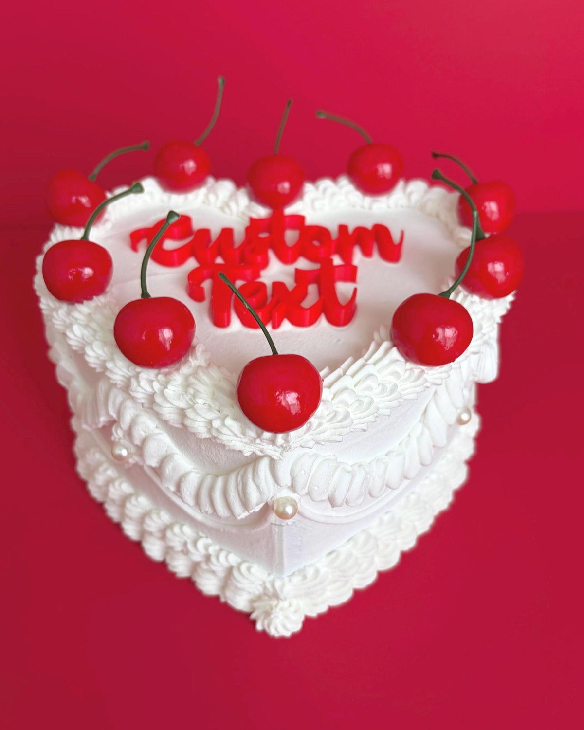 Custom Heart Fake Cake with Cherries & Personalized Text
