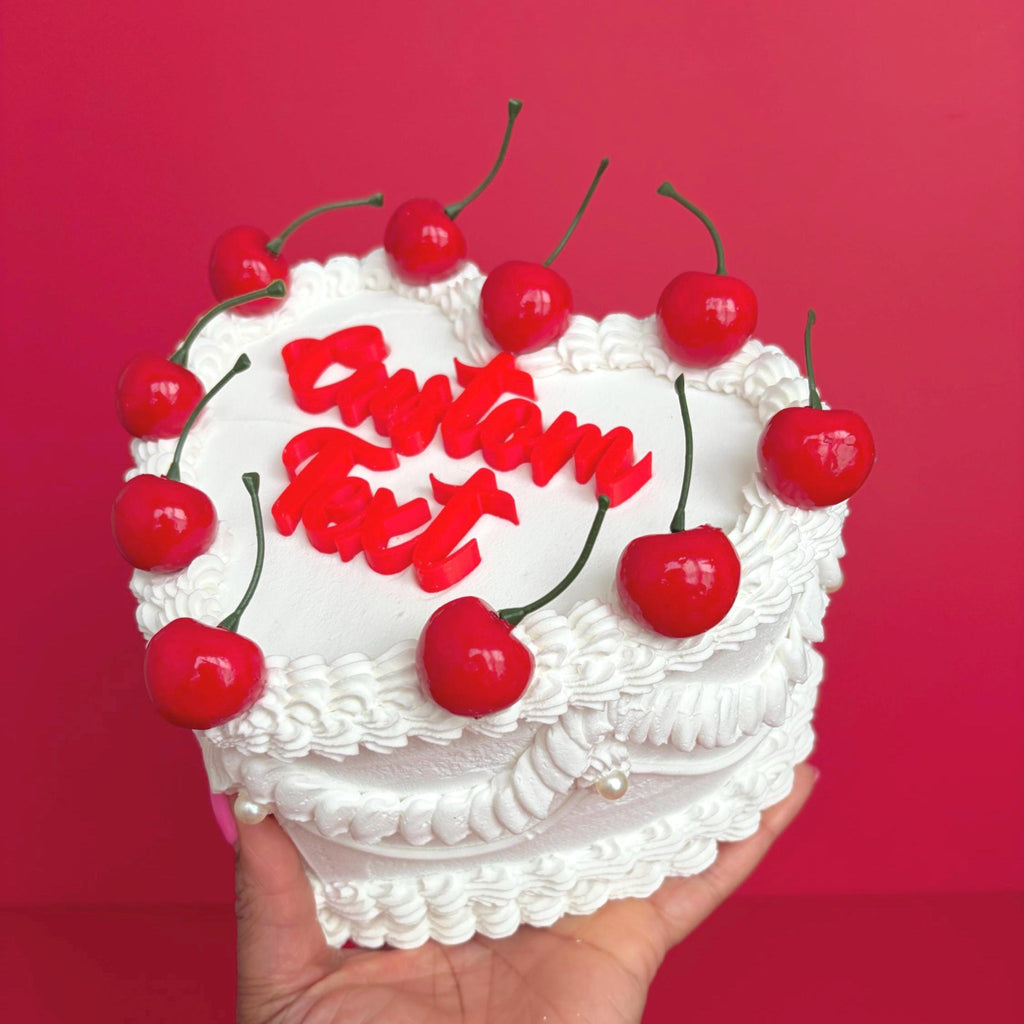 Custom Heart Fake Cake with Cherries & Personalized Text